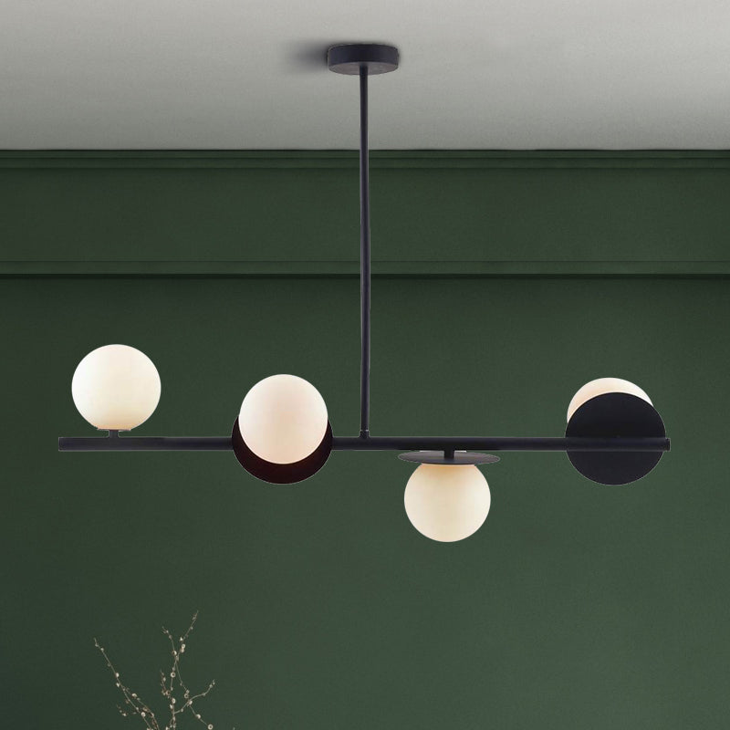 4-Light Ball Island Pendant Contemporary Matte White Glass Ceiling Light in White/Black with Adjustable Rod Clearhalo 'Ceiling Lights' 'Chandeliers' 'Glass shade' 'Glass' 'Island Lights' Lighting' 150897