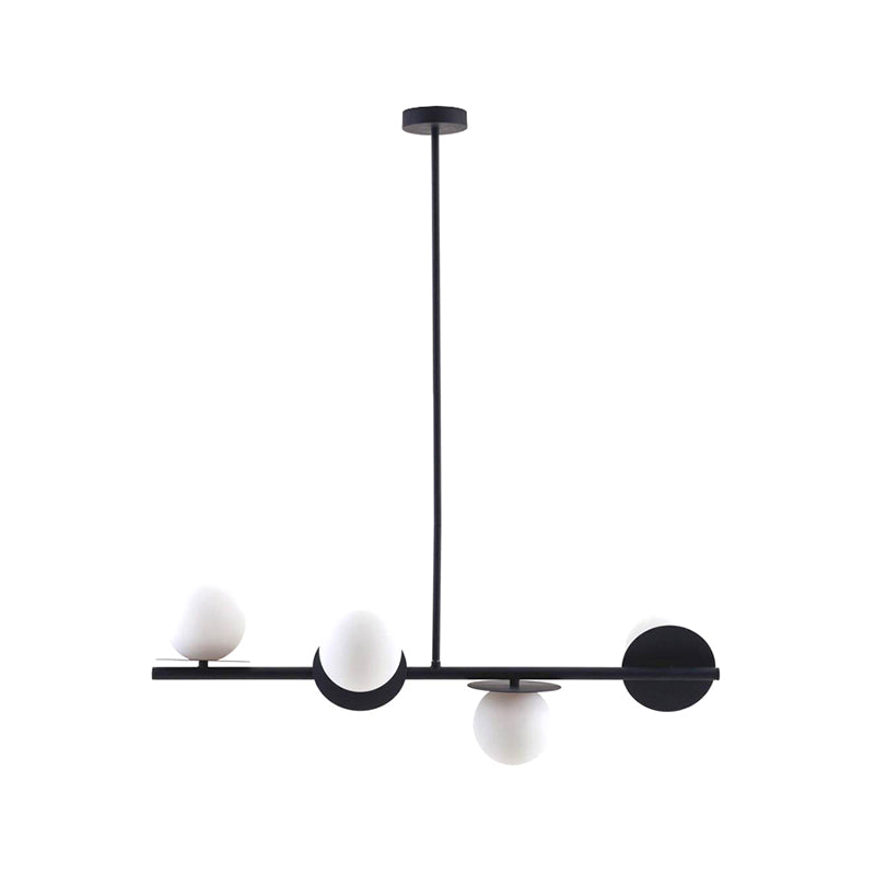 4-Light Ball Island Pendant Contemporary Matte White Glass Ceiling Light in White/Black with Adjustable Rod Clearhalo 'Ceiling Lights' 'Chandeliers' 'Glass shade' 'Glass' 'Island Lights' Lighting' 150898