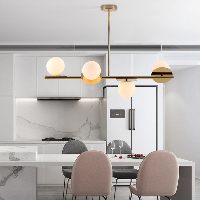 4-Light Ball Island Pendant Contemporary Matte White Glass Ceiling Light in White/Black with Adjustable Rod Clearhalo 'Ceiling Lights' 'Chandeliers' 'Glass shade' 'Glass' 'Island Lights' Lighting' 150900