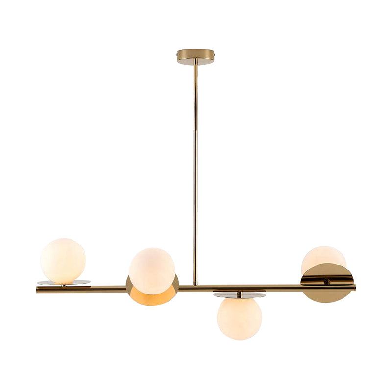 4-Light Ball Island Pendant Contemporary Matte White Glass Ceiling Light in White/Black with Adjustable Rod Clearhalo 'Ceiling Lights' 'Chandeliers' 'Glass shade' 'Glass' 'Island Lights' Lighting' 150901