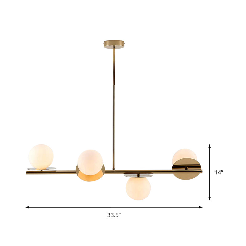 4-Light Ball Island Pendant Contemporary Matte White Glass Ceiling Light in White/Black with Adjustable Rod Clearhalo 'Ceiling Lights' 'Chandeliers' 'Glass shade' 'Glass' 'Island Lights' Lighting' 150902