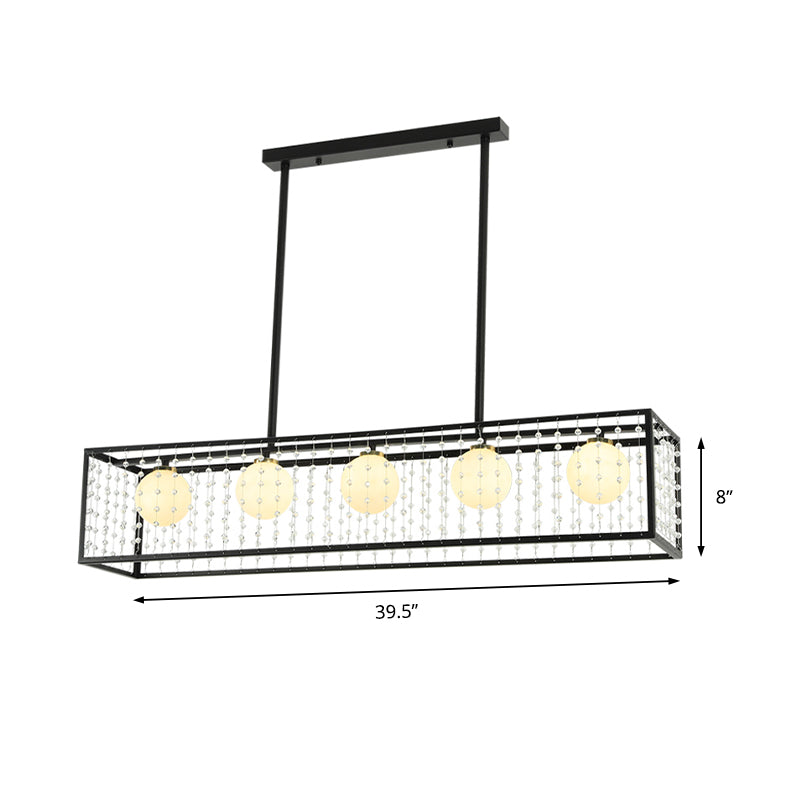 Black Ball Island Light Modern 5-Head White Glass Drop Pendant Fixture with Clear Crystal Shade Clearhalo 'Ceiling Lights' 'Island Lights' Lighting' 150919