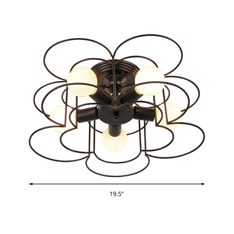 Black/White Iron Frame Semi Flush Mount Lighting Modern Metal 5 Lights Bedroom Ceiling Mount Chandelier Clearhalo 'Ceiling Lights' 'Close To Ceiling Lights' 'Close to ceiling' 'Semi-flushmount' Lighting' 150927