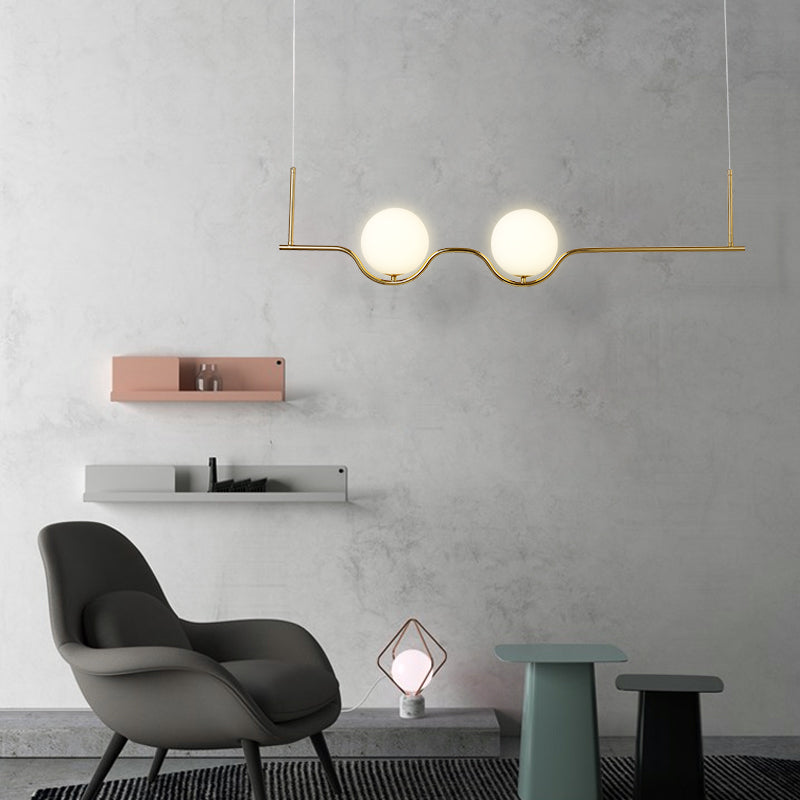 2-Head Living Room Island Pendant with Ball White Glass Shade Modern Brass Hanging Ceiling Light with Adjustable Cord Gold Clearhalo 'Ceiling Lights' 'Island Lights' Lighting' 150928