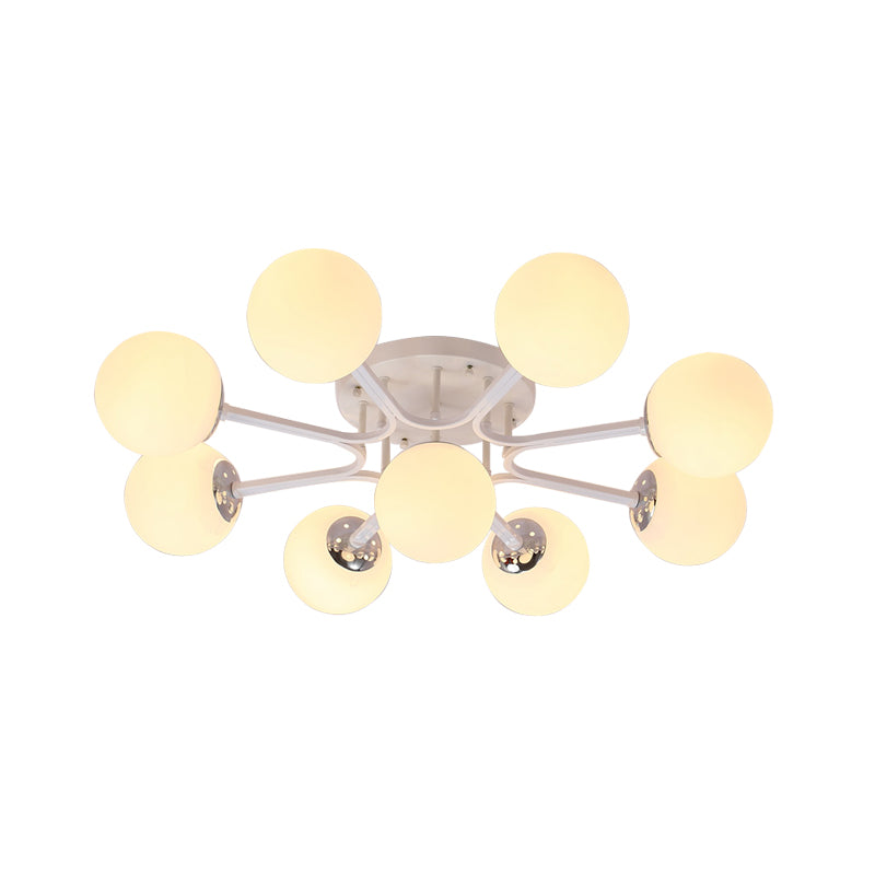 White/Black Globe Glass Shade Semi Flush Mount Light Fixture Nordic Metal 3/5/9 Lights Ceiling Flush Mount for Living Room Clearhalo 'Ceiling Lights' 'Close To Ceiling Lights' 'Close to ceiling' 'Semi-flushmount' Lighting' 150956