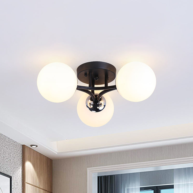 White/Black Globe Glass Shade Semi Flush Mount Light Fixture Nordic Metal 3/5/9 Lights Ceiling Flush Mount for Living Room 3 Black Clearhalo 'Ceiling Lights' 'Close To Ceiling Lights' 'Close to ceiling' 'Semi-flushmount' Lighting' 150957