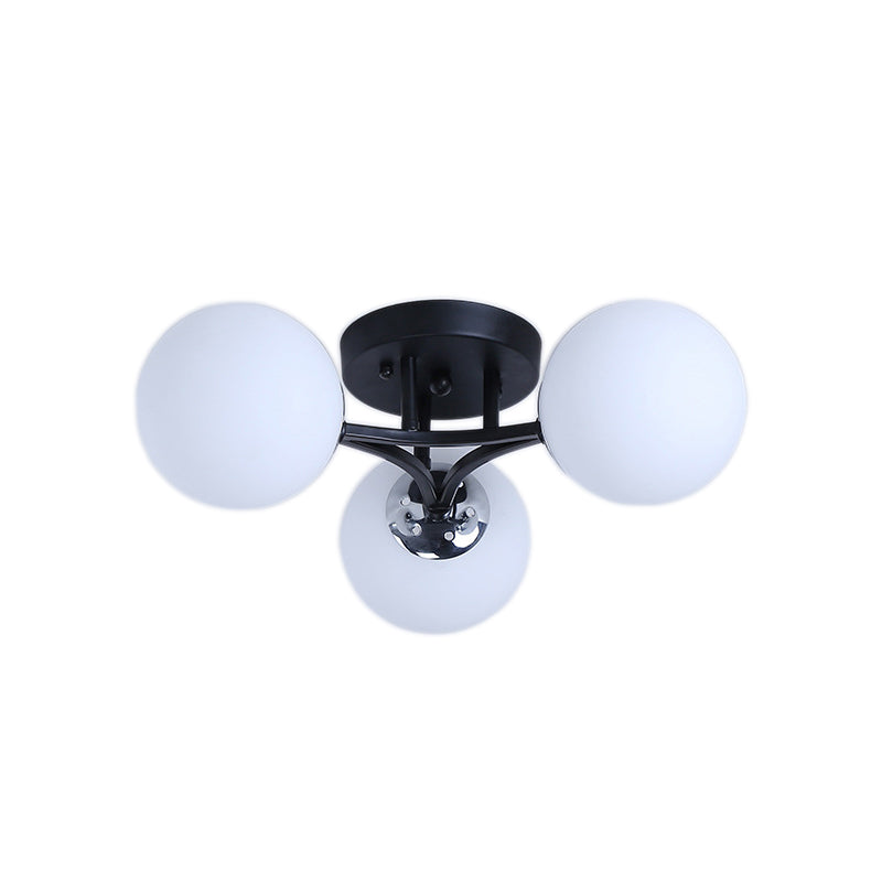 White/Black Globe Glass Shade Semi Flush Mount Light Fixture Nordic Metal 3/5/9 Lights Ceiling Flush Mount for Living Room Clearhalo 'Ceiling Lights' 'Close To Ceiling Lights' 'Close to ceiling' 'Semi-flushmount' Lighting' 150959