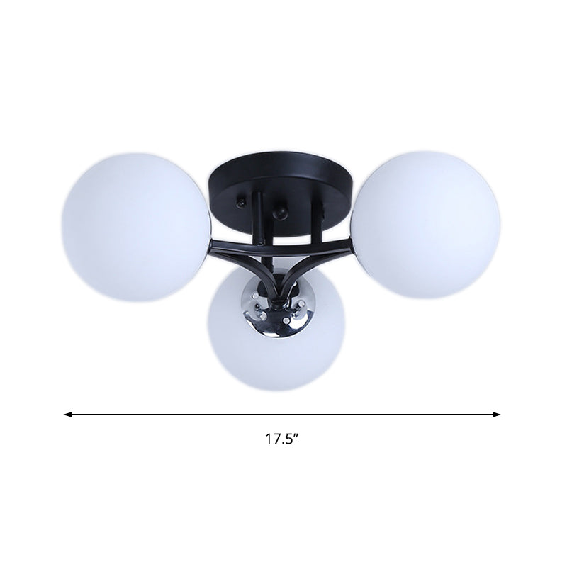 White/Black Globe Glass Shade Semi Flush Mount Light Fixture Nordic Metal 3/5/9 Lights Ceiling Flush Mount for Living Room Clearhalo 'Ceiling Lights' 'Close To Ceiling Lights' 'Close to ceiling' 'Semi-flushmount' Lighting' 150960