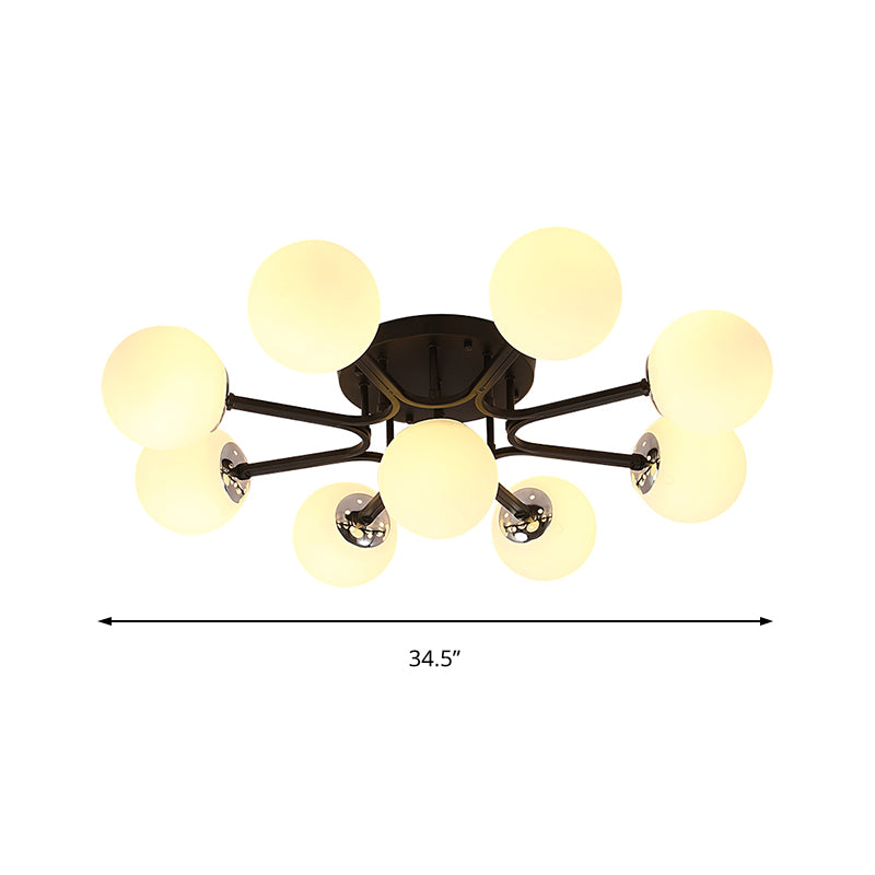 White/Black Globe Glass Shade Semi Flush Mount Light Fixture Nordic Metal 3/5/9 Lights Ceiling Flush Mount for Living Room Clearhalo 'Ceiling Lights' 'Close To Ceiling Lights' 'Close to ceiling' 'Semi-flushmount' Lighting' 150968