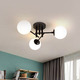 Metal Crossed Lines Semi Flush Ceiling Lighting Nordic 3/8/12 Heads Black Ceiling Flush Mount with Ball Glass Shade for Living Room Clearhalo 'Ceiling Lights' 'Close To Ceiling Lights' 'Close to ceiling' 'Semi-flushmount' Lighting' 150991