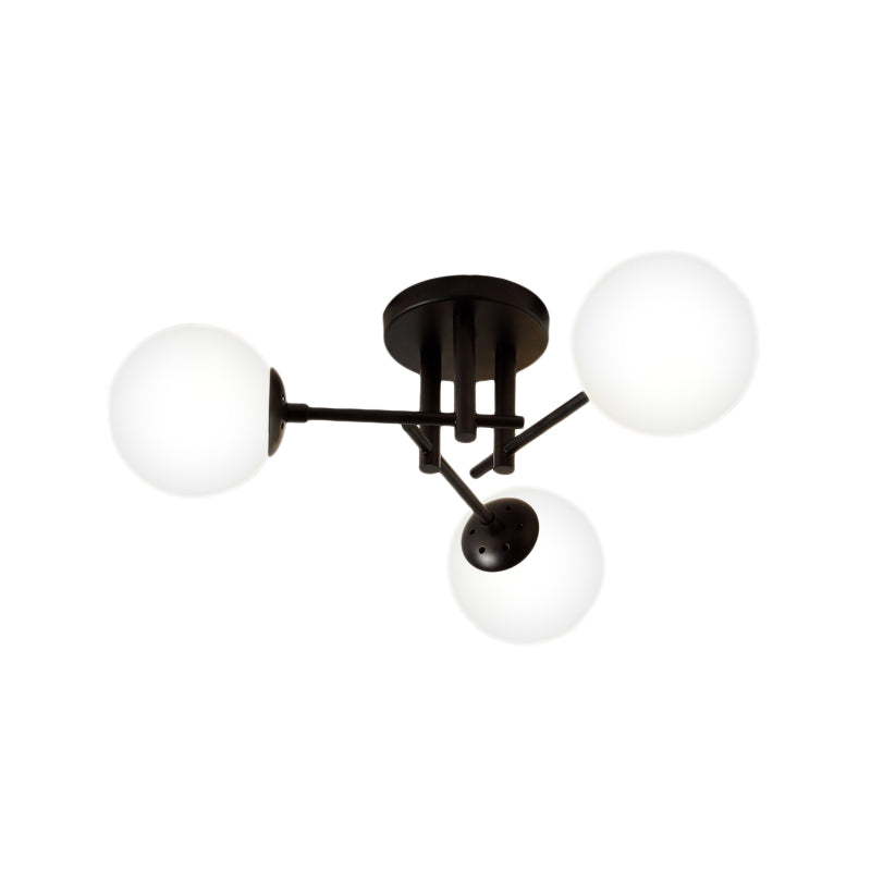 Metal Crossed Lines Semi Flush Ceiling Lighting Nordic 3/8/12 Heads Black Ceiling Flush Mount with Ball Glass Shade for Living Room Clearhalo 'Ceiling Lights' 'Close To Ceiling Lights' 'Close to ceiling' 'Semi-flushmount' Lighting' 150992