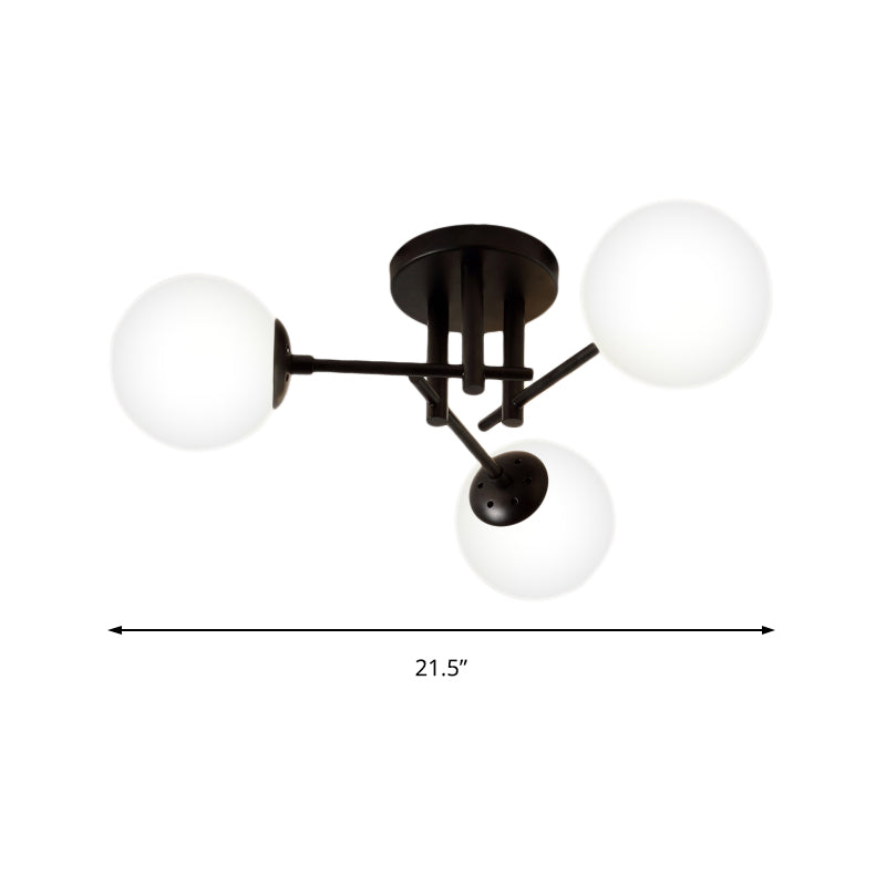 Metal Crossed Lines Semi Flush Ceiling Lighting Nordic 3/8/12 Heads Black Ceiling Flush Mount with Ball Glass Shade for Living Room Clearhalo 'Ceiling Lights' 'Close To Ceiling Lights' 'Close to ceiling' 'Semi-flushmount' Lighting' 150993