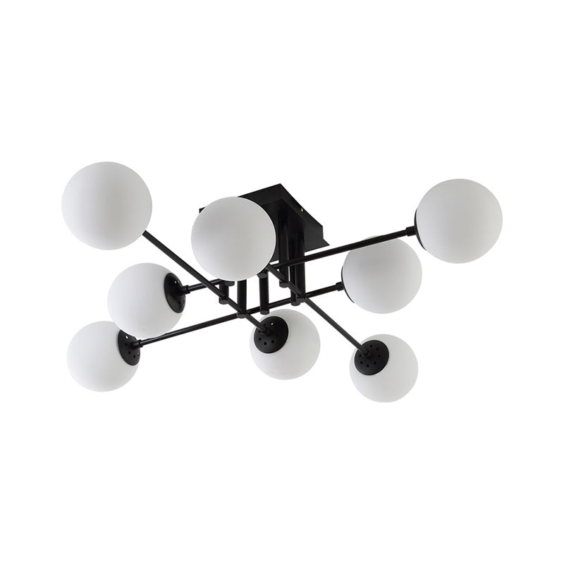 Metal Crossed Lines Semi Flush Ceiling Lighting Nordic 3/8/12 Heads Black Ceiling Flush Mount with Ball Glass Shade for Living Room Clearhalo 'Ceiling Lights' 'Close To Ceiling Lights' 'Close to ceiling' 'Semi-flushmount' Lighting' 150996