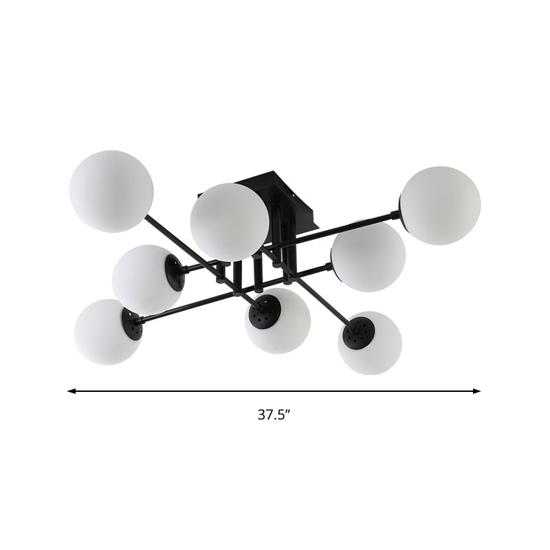 Metal Crossed Lines Semi Flush Ceiling Lighting Nordic 3/8/12 Heads Black Ceiling Flush Mount with Ball Glass Shade for Living Room Clearhalo 'Ceiling Lights' 'Close To Ceiling Lights' 'Close to ceiling' 'Semi-flushmount' Lighting' 150997