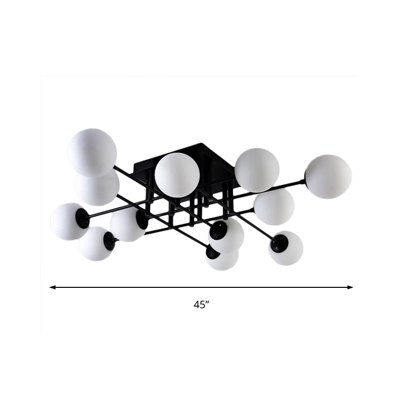 Metal Crossed Lines Semi Flush Ceiling Lighting Nordic 3/8/12 Heads Black Ceiling Flush Mount with Ball Glass Shade for Living Room Clearhalo 'Ceiling Lights' 'Close To Ceiling Lights' 'Close to ceiling' 'Semi-flushmount' Lighting' 151001