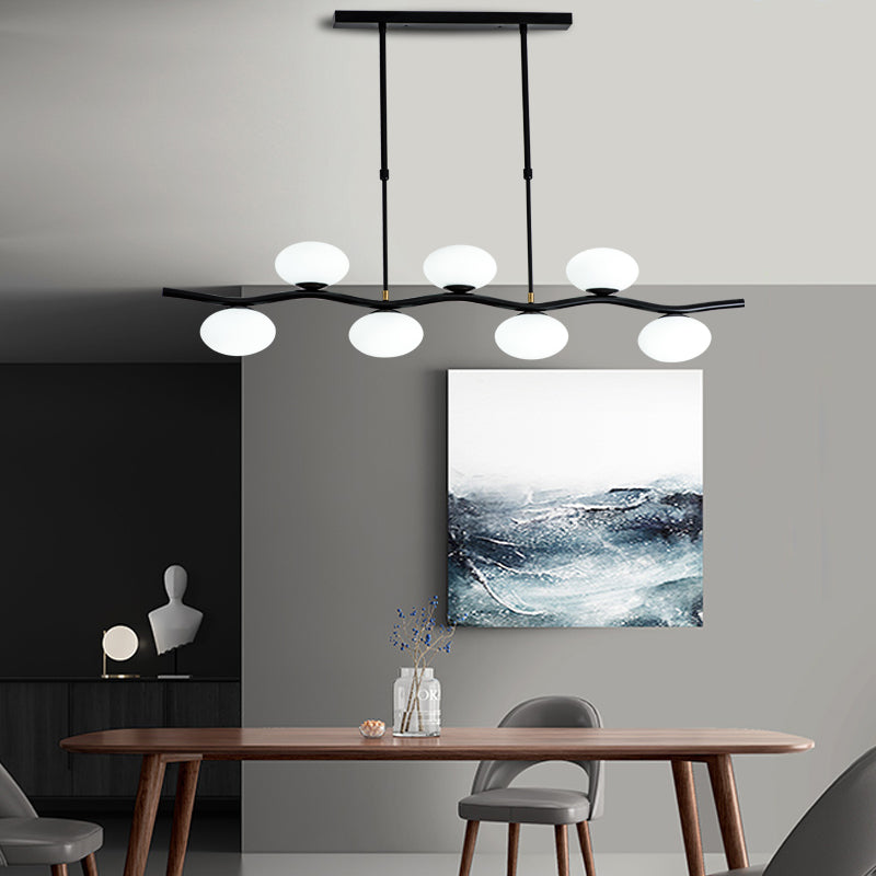 Black Wavy Pendant Light Modern 7-Light White Glass Ceiling Island Lamp with Extendable Hanging Rods Black Clearhalo 'Ceiling Lights' 'Island Lights' Lighting' 151002