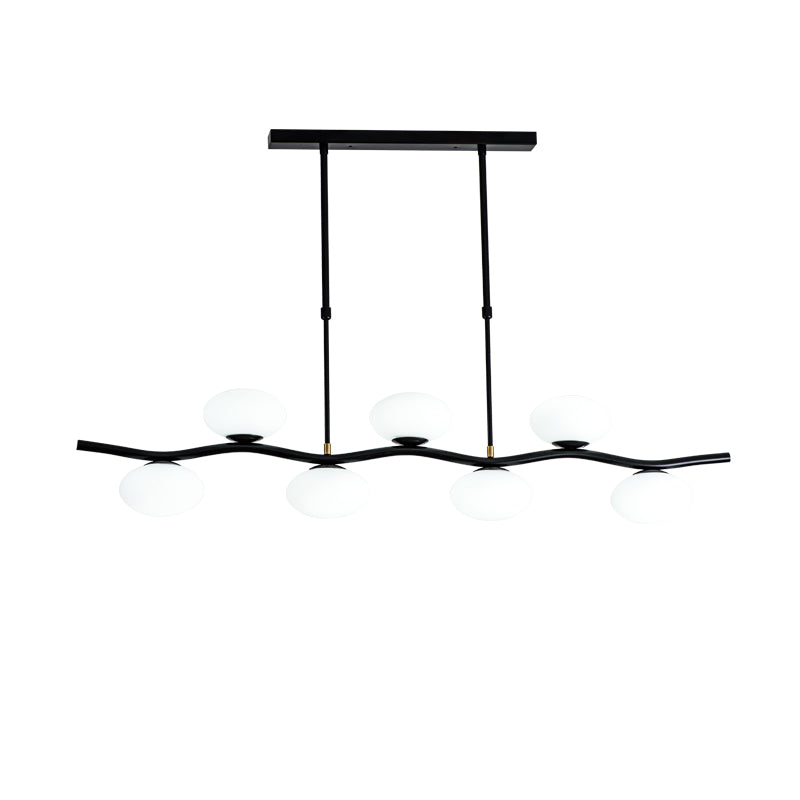 Black Wavy Pendant Light Modern 7-Light White Glass Ceiling Island Lamp with Extendable Hanging Rods Clearhalo 'Ceiling Lights' 'Island Lights' Lighting' 151004