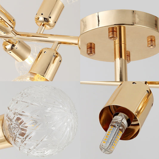 Postmodern Ball Island Pendant Lattice Glass 18-Head Kitchen Ceiling Light in Gold Clearhalo 'Ceiling Lights' 'Chandeliers' 'Glass shade' 'Glass' 'Island Lights' Lighting' 151029