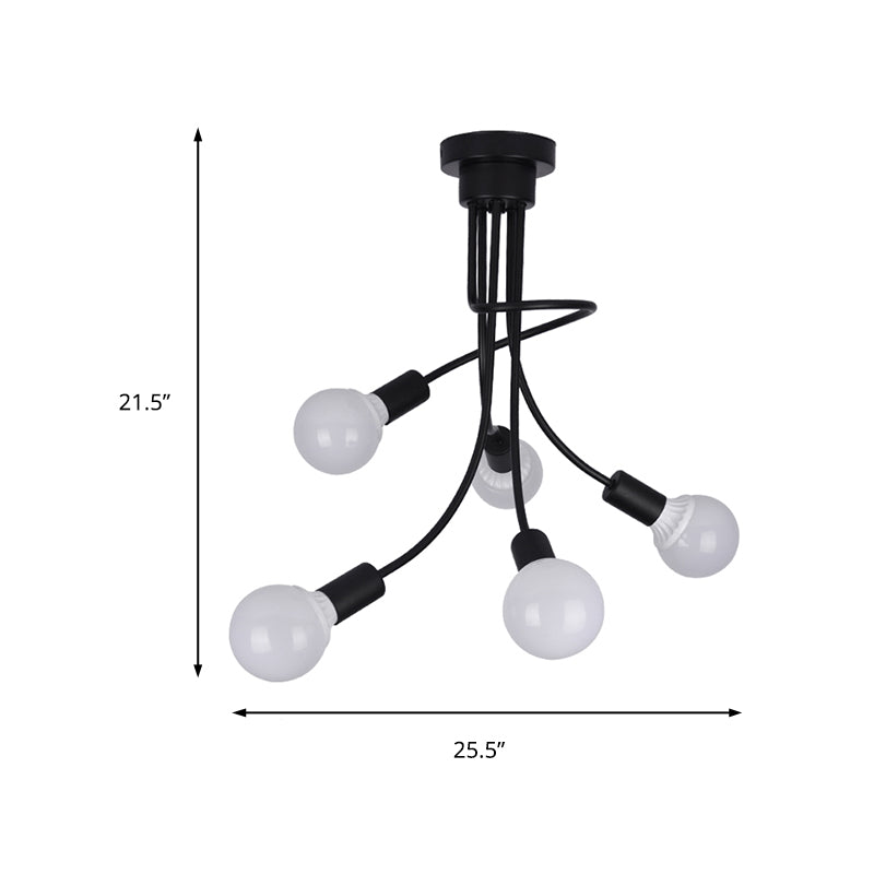 Black Curved Metal Arms Semi Ceiling Light Fixture Simple 3/5 Lights Black Ceiling Mount Chandelier for Dining Room Clearhalo 'Ceiling Lights' 'Chandeliers' 'Close To Ceiling Lights' 'Glass shade' 'Glass' 'Modern Chandeliers' 'Modern' Lighting' 151037