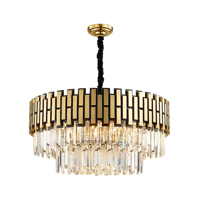 Golden Hanging Chandelier Light Contemporary Metal Multi Light Pendant Light with Round Shade and Faceted Crystal Clearhalo 'Ceiling Lights' 'Chandeliers' 'Modern Chandeliers' 'Modern' Lighting' 151051