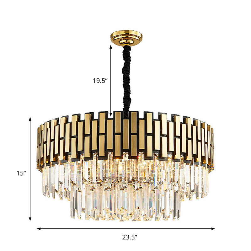 Golden Hanging Chandelier Light Contemporary Metal Multi Light Pendant Light with Round Shade and Faceted Crystal Clearhalo 'Ceiling Lights' 'Chandeliers' 'Modern Chandeliers' 'Modern' Lighting' 151052