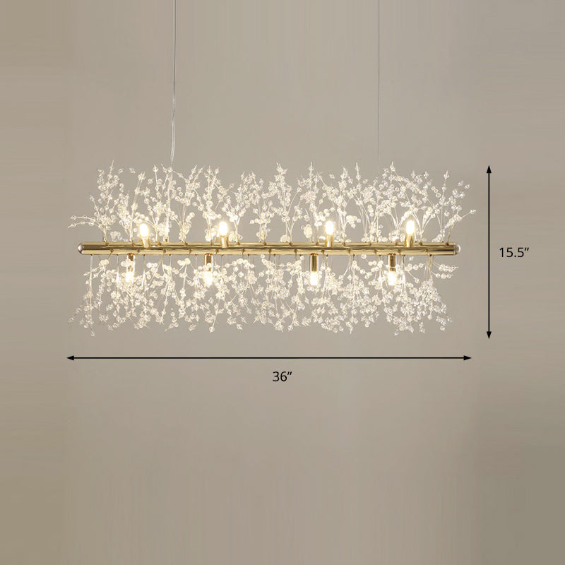 Crystal Flower Island Pendant Modern 9/12-Head Chrome/Gold Ceiling Lamp for Kitchen Clearhalo 'Ceiling Lights' 'Island Lights' Lighting' 151059