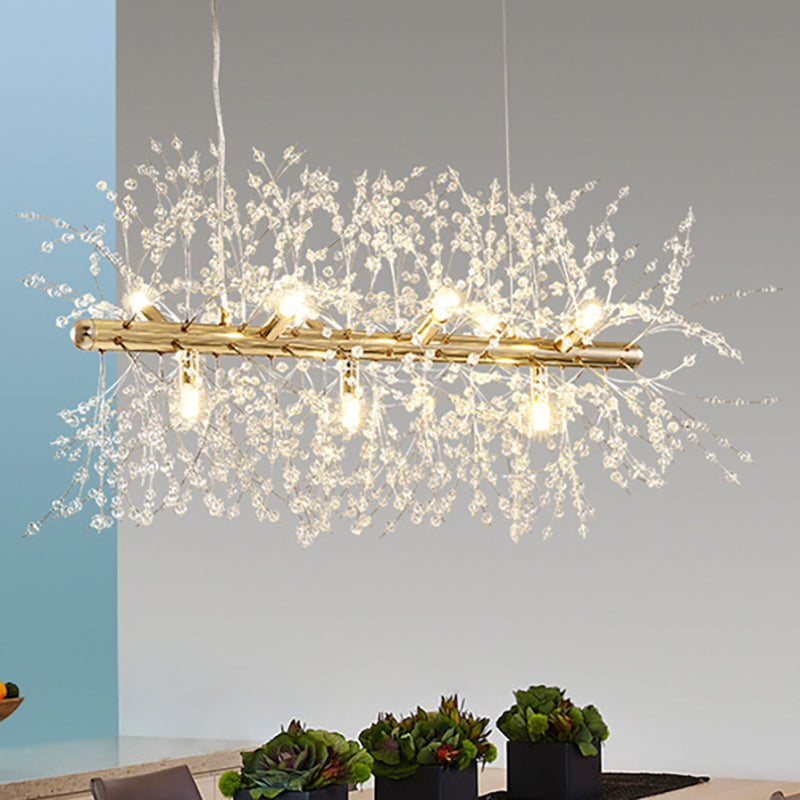 Crystal Flower Island Pendant Modern 9/12-Head Chrome/Gold Ceiling Lamp for Kitchen Clearhalo 'Ceiling Lights' 'Island Lights' Lighting' 151060