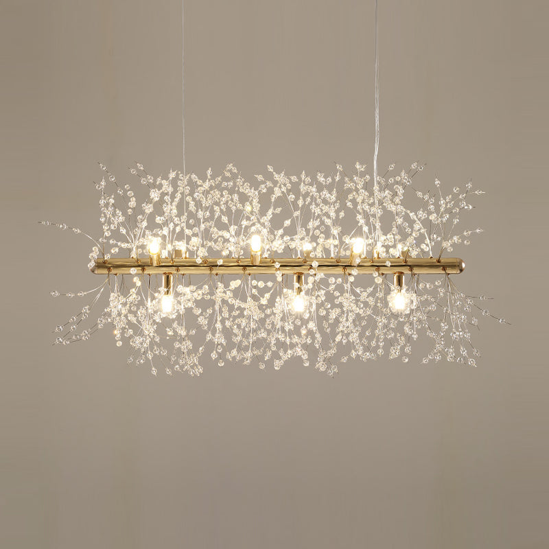 Crystal Flower Island Pendant Modern 9/12-Head Chrome/Gold Ceiling Lamp for Kitchen Clearhalo 'Ceiling Lights' 'Island Lights' Lighting' 151062