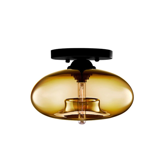 Glass Oval Flush Mount Lamp Simple Style 1 Light Clear/Amber/Smoky Ceiling Flush Mount for Hallway Clearhalo 'Ceiling Lights' 'Close To Ceiling Lights' 'Close to ceiling' 'Glass shade' 'Glass' 'Island Lights' 'Semi-flushmount' Lighting' 151120