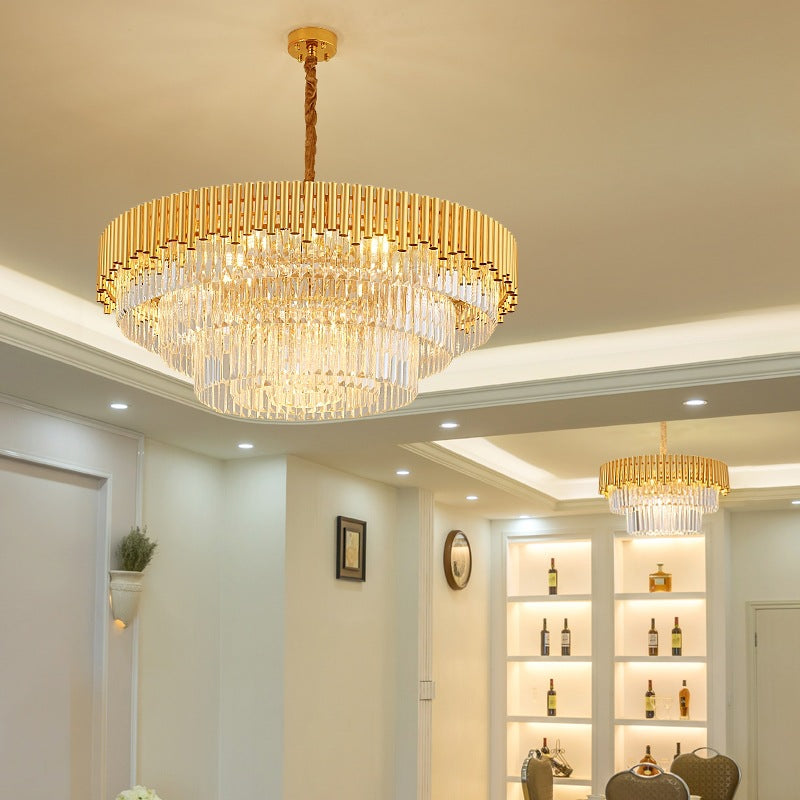 Contemporary Prism Block Chandelier Lamp Multi Light Crystal and Metal Chandelier Light in Brass Finish Brass 39" Clearhalo 'Ceiling Lights' 'Chandeliers' 'Modern Chandeliers' 'Modern' Lighting' 151143