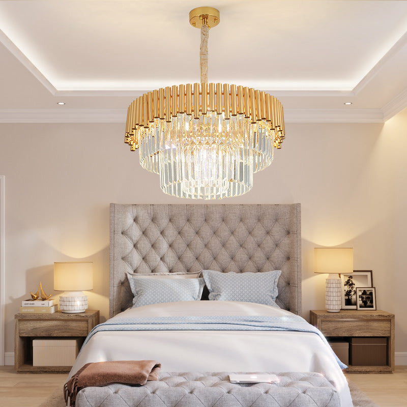 Contemporary Prism Block Chandelier Lamp Multi Light Crystal and Metal Chandelier Light in Brass Finish Brass 23.5" Clearhalo 'Ceiling Lights' 'Chandeliers' 'Modern Chandeliers' 'Modern' Lighting' 151152