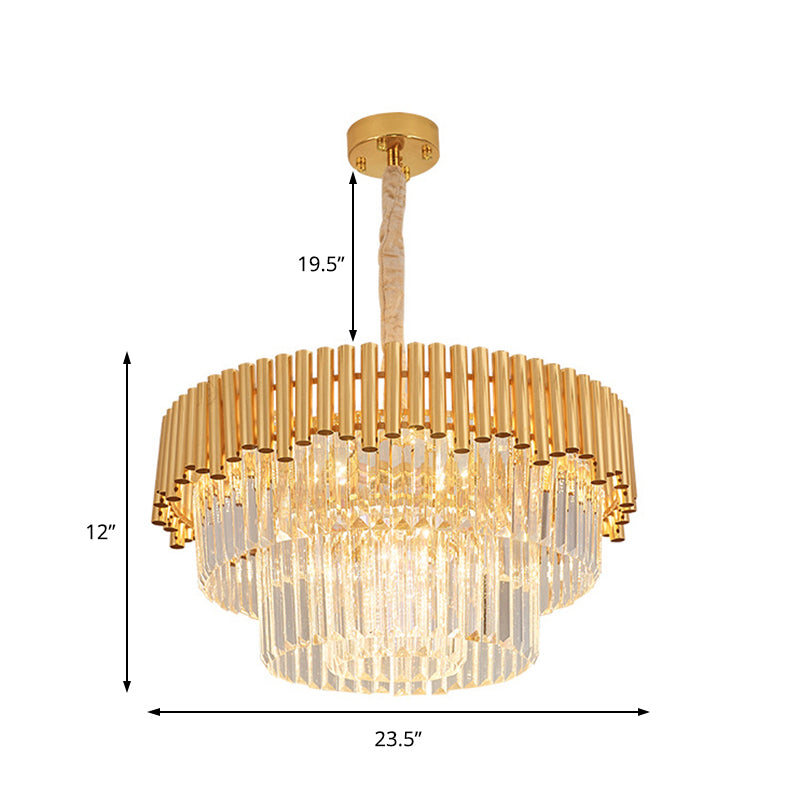 Contemporary Prism Block Chandelier Lamp Multi Light Crystal and Metal Chandelier Light in Brass Finish Clearhalo 'Ceiling Lights' 'Chandeliers' 'Modern Chandeliers' 'Modern' Lighting' 151154