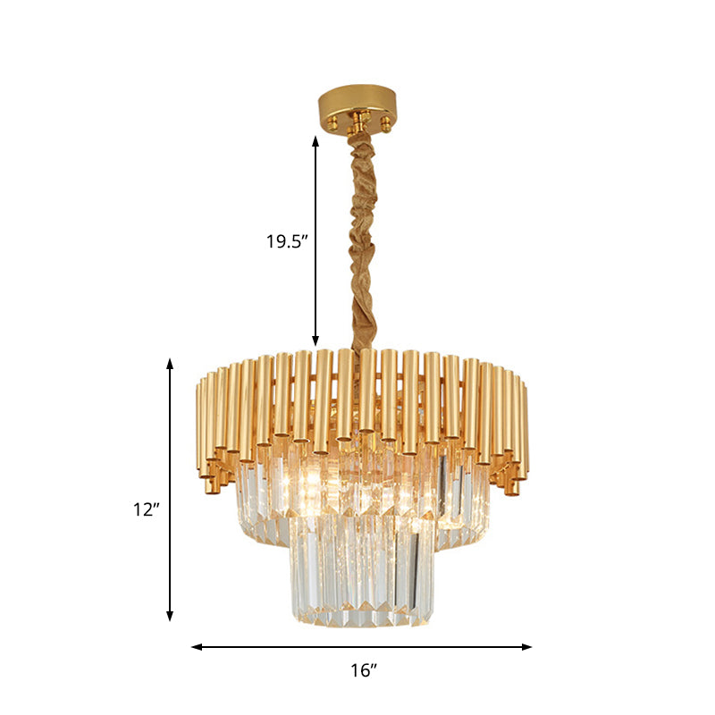 Contemporary Prism Block Chandelier Lamp Multi Light Crystal and Metal Chandelier Light in Brass Finish Clearhalo 'Ceiling Lights' 'Chandeliers' 'Modern Chandeliers' 'Modern' Lighting' 151157