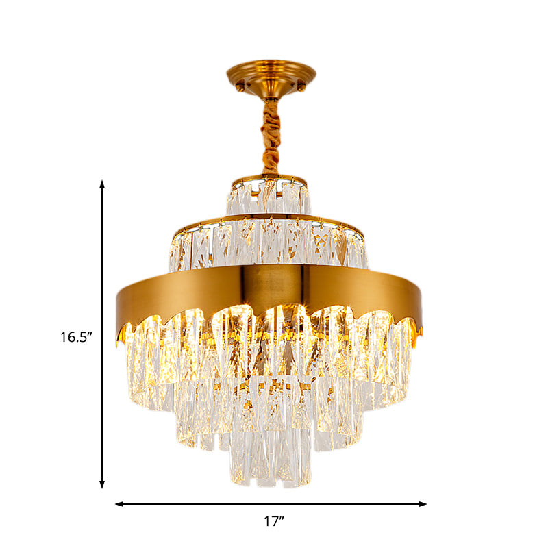 17"/23" W Layered Chandelier Light Fixture Dining Room Vintage Style Crystal and Metal Hanging Lamp in Gold Clearhalo 'Ceiling Lights' 'Chandeliers' 'Modern Chandeliers' 'Modern' Lighting' 151189