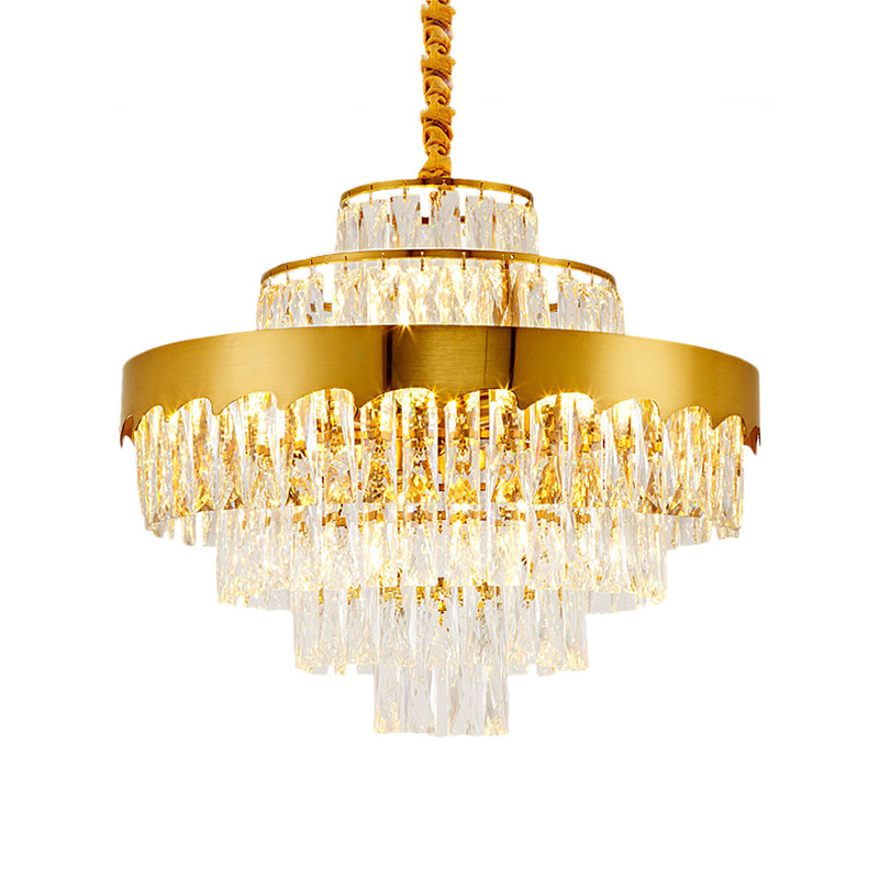 17"/23" W Layered Chandelier Light Fixture Dining Room Vintage Style Crystal and Metal Hanging Lamp in Gold Clearhalo 'Ceiling Lights' 'Chandeliers' 'Modern Chandeliers' 'Modern' Lighting' 151193