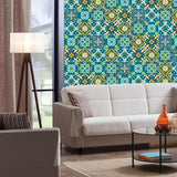 Floral Tiles Wallpaper Panels Bohemian PVC Temporary Wall Covering in Blue-Yellow-Green Clearhalo 'Wall Decor' 'Wallpaper' 1511977