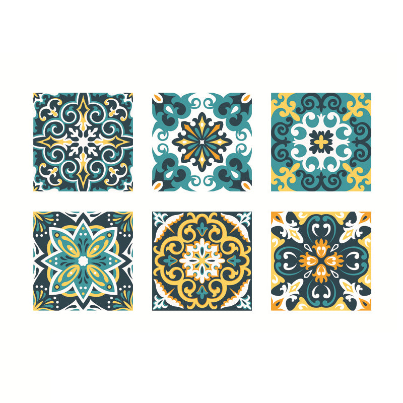 Floral Tiles Wallpaper Panels Bohemian PVC Temporary Wall Covering in Blue-Yellow-Green Clearhalo 'Wall Decor' 'Wallpaper' 1511979