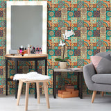 PVC Peel off Wallpapers Bohemian Mandala Patterned Wall Decor in Orange and Green Clearhalo 'Wall Decor' 'Wallpaper' 1512011