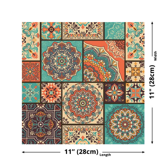 PVC Peel off Wallpapers Bohemian Mandala Patterned Wall Decor in Orange and Green Clearhalo 'Wall Decor' 'Wallpaper' 1512013