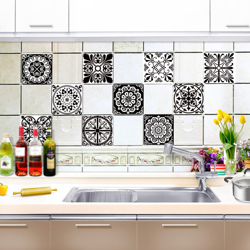 Black-White Mandala Wallpaper Panel Mosaic Tiles Boho Self Adhesive Wall Covering Black-White Clearhalo 'Wall Decor' 'Wallpaper' 1512014