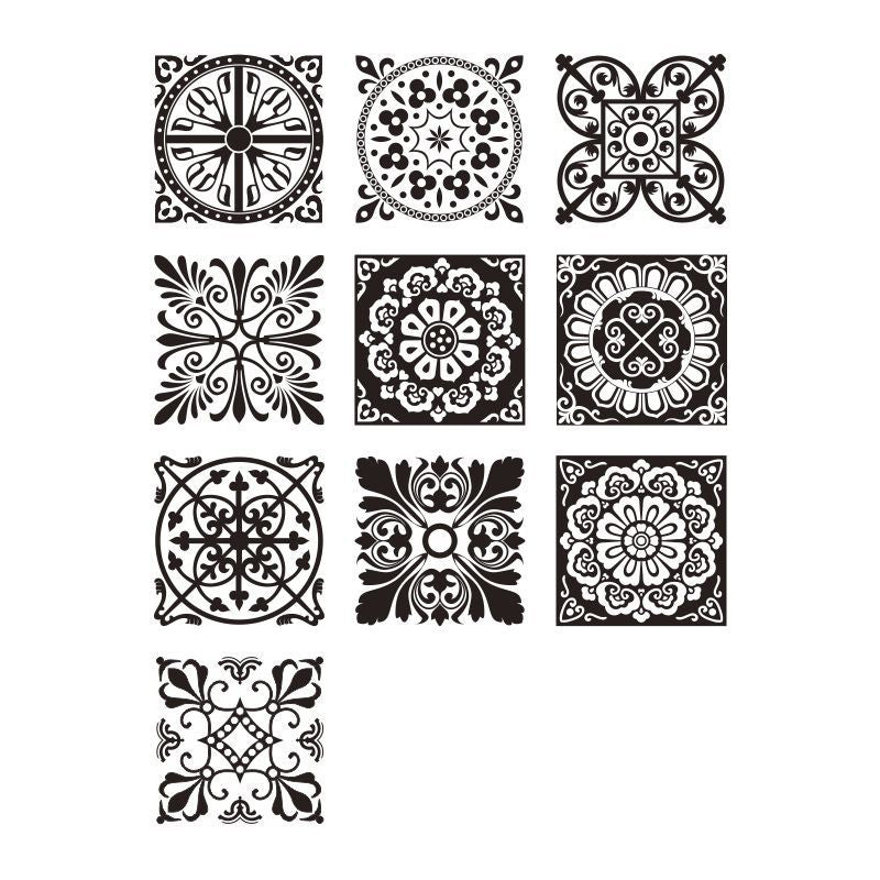 Black-White Mandala Wallpaper Panel Mosaic Tiles Boho Self Adhesive Wall Covering Clearhalo 'Wall Decor' 'Wallpaper' 1512017
