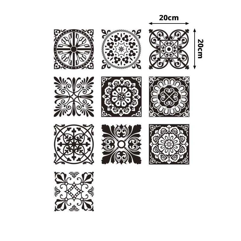 Black-White Mandala Wallpaper Panel Mosaic Tiles Boho Self Adhesive Wall Covering Clearhalo 'Wall Decor' 'Wallpaper' 1512018