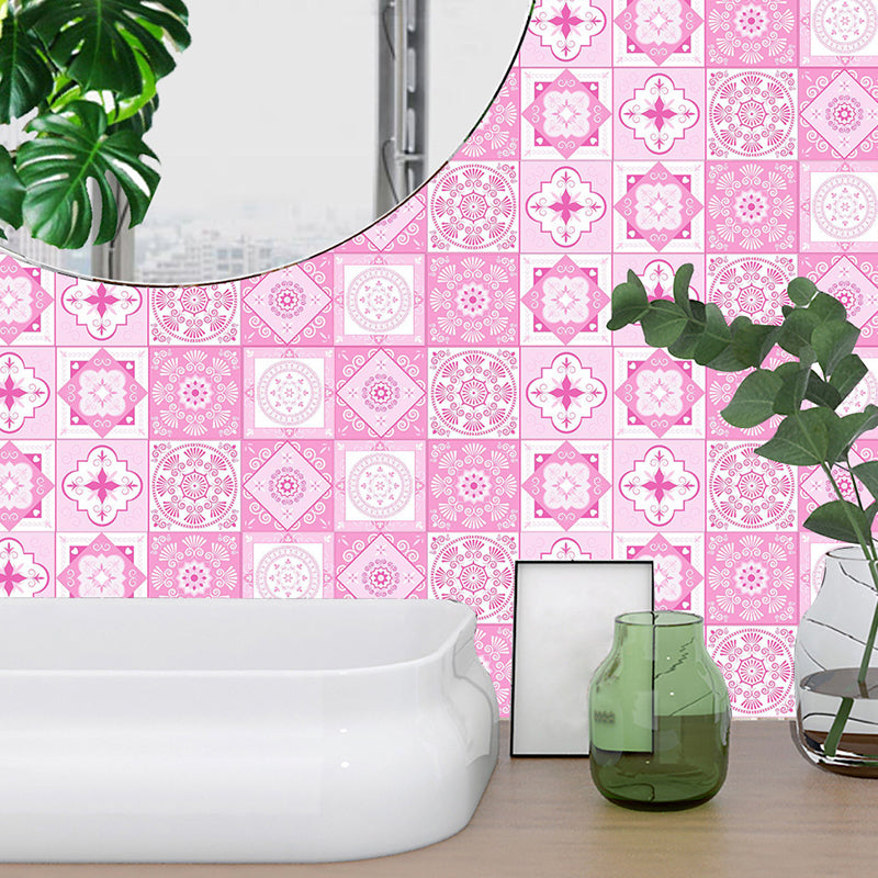 Adhesive Bohemian Flower Wallpaper Panels in Pink Washroom Wall Covering, 11.6-sq ft Clearhalo 'Wall Decor' 'Wallpaper' 1512053
