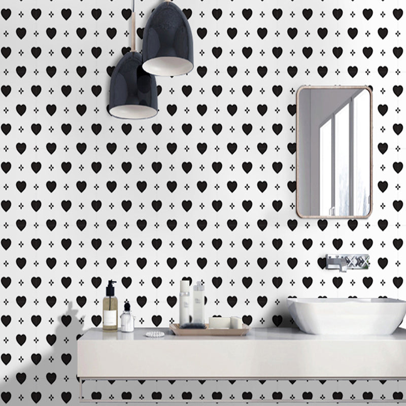 Black-White Loving Heart Wallpapers Self Sticking Modern Living Room Wall Decor (12 Pcs) Black-White Clearhalo 'Wall Decor' 'Wallpaper' 1512180