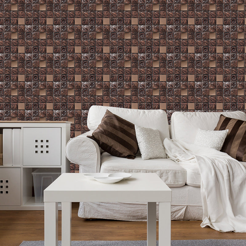 Modern Mosaic Tiles Wallpaper Panel Coffee Stone Look Adhesive Wall Decor, 60 Pieces Coffee Clearhalo 'Wall Decor' 'Wallpaper' 1512379
