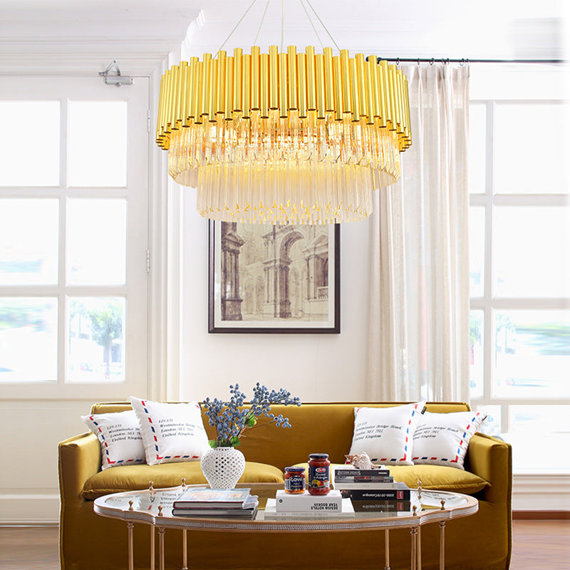 Brass Metal Chandelier Lamp Vintage Round Shade Multi Light Pendant Chandelier Light with Crystal Block Clearhalo 'Ceiling Lights' 'Chandeliers' 'Modern Chandeliers' 'Modern' Lighting' 151238