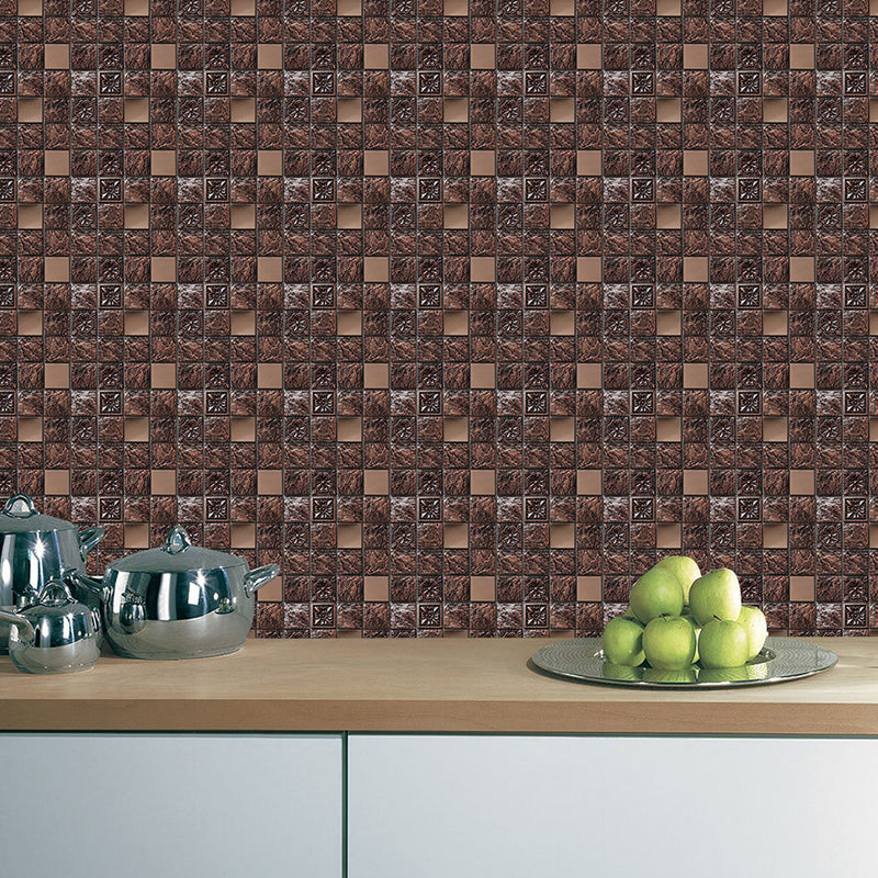 Modern Mosaic Tiles Wallpaper Panel Coffee Stone Look Adhesive Wall Decor, 60 Pieces Clearhalo 'Wall Decor' 'Wallpaper' 1512380