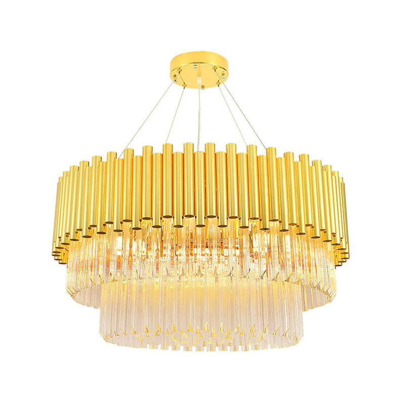 Brass Metal Chandelier Lamp Vintage Round Shade Multi Light Pendant Chandelier Light with Crystal Block Clearhalo 'Ceiling Lights' 'Chandeliers' 'Modern Chandeliers' 'Modern' Lighting' 151239