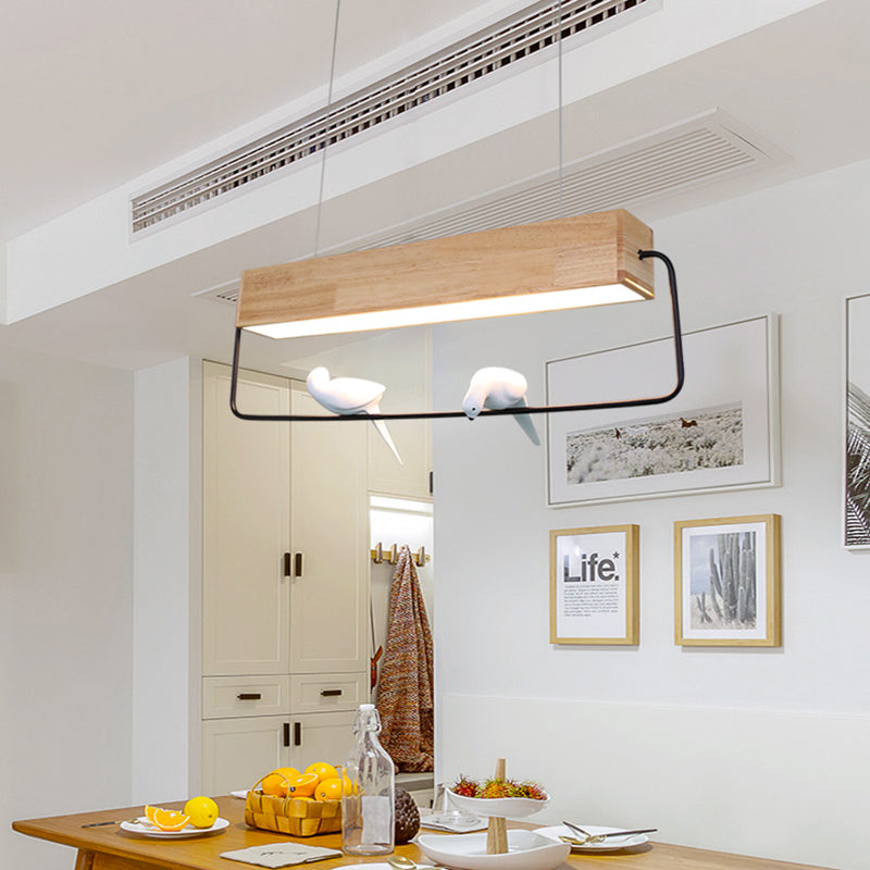 Modern Rectangular Island Pendant Light Natural Wood LED Dining Room Ceiling Lamp in Warm/White Light Wood Clearhalo 'Ceiling Lights' 'Island Lights' Lighting' 151243