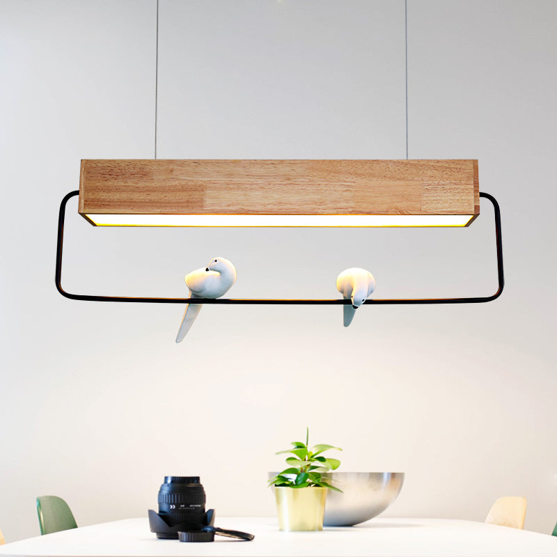 Modern Rectangular Island Pendant Light Natural Wood LED Dining Room Ceiling Lamp in Warm/White Light Clearhalo 'Ceiling Lights' 'Island Lights' Lighting' 151244